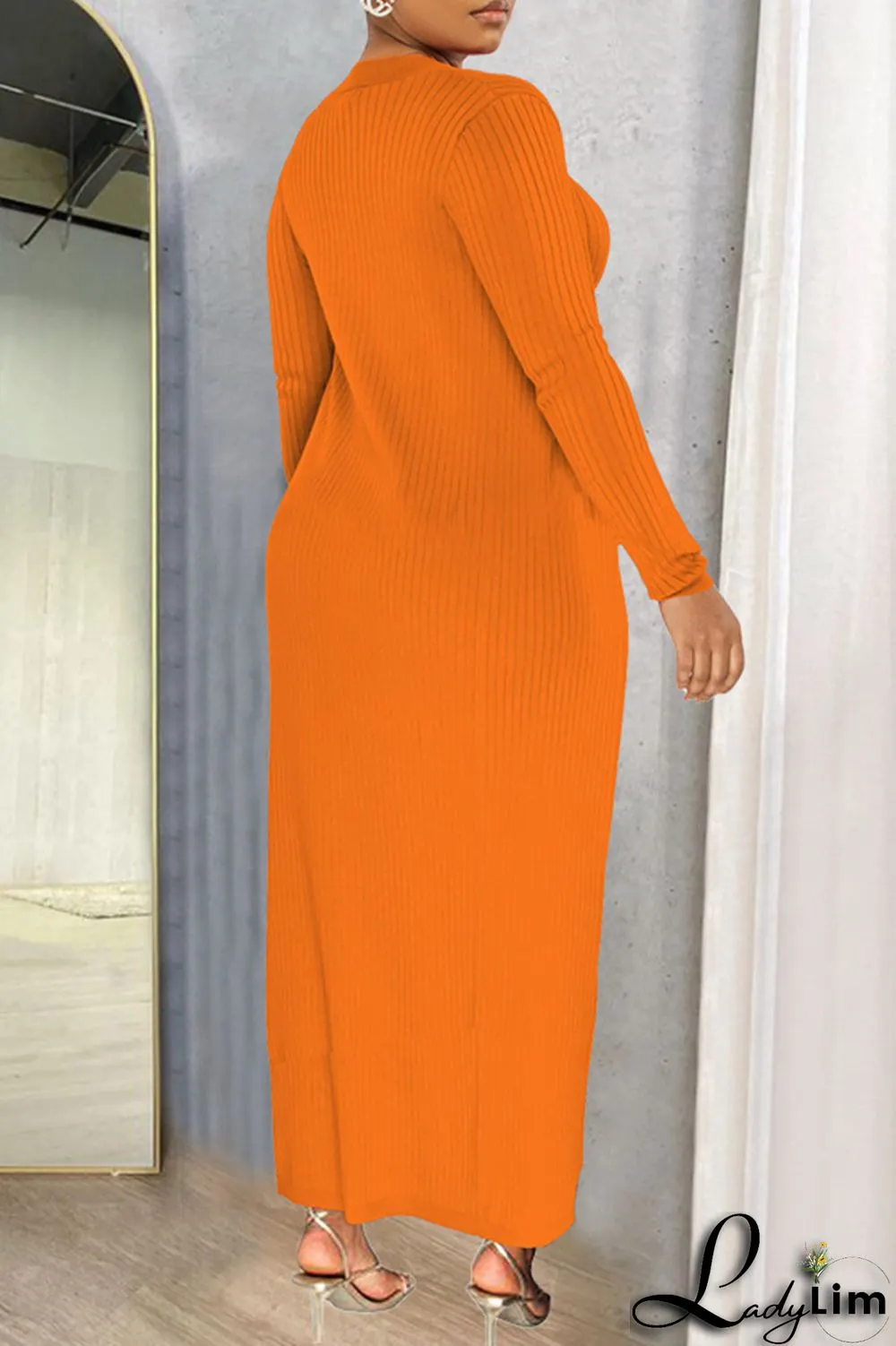 Orange Fashion Casual Solid Patchwork Square Collar Long Sleeve Two Pieces