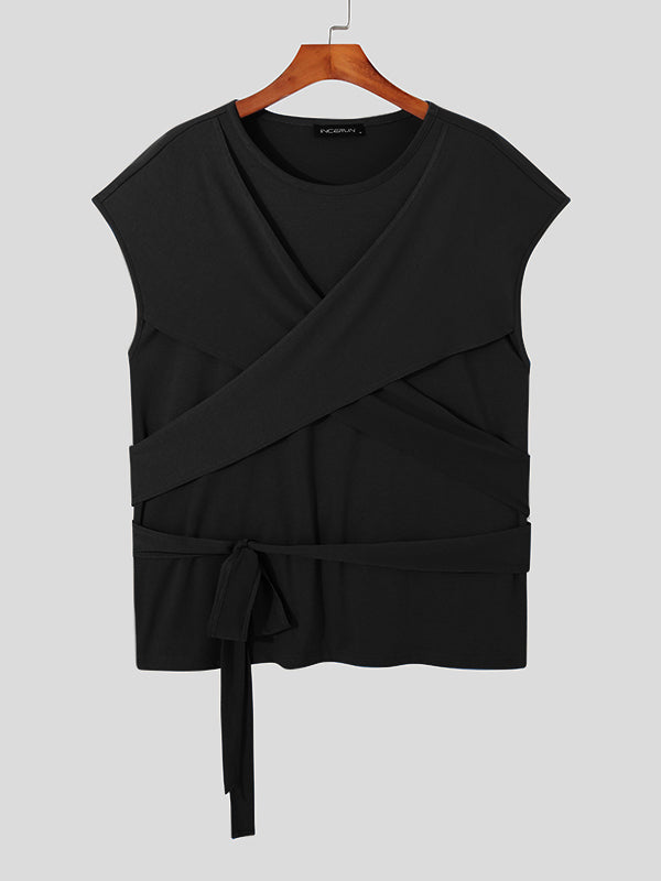 Aonga - Mens Crisscross Wrap Tie Knot T-ShirtJ aonga