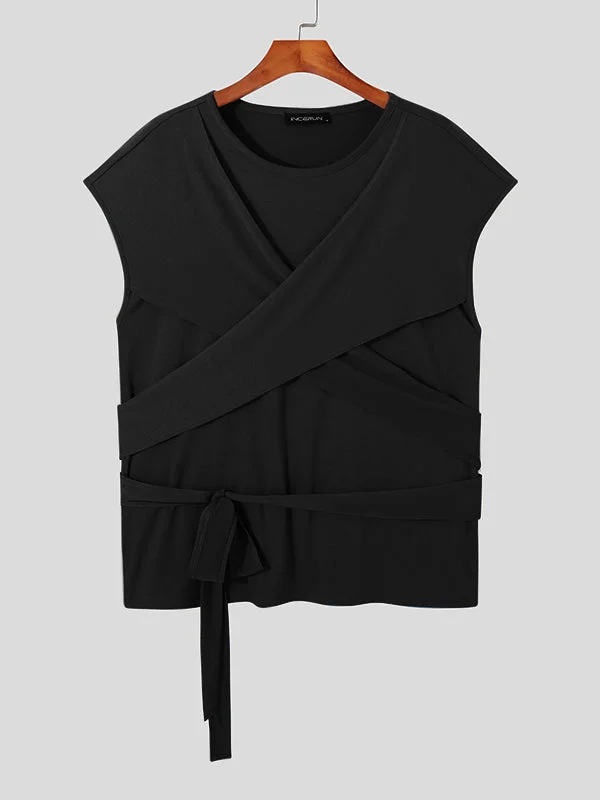 Aonga - Mens Crisscross Wrap Tie Knot T-ShirtJ aonga