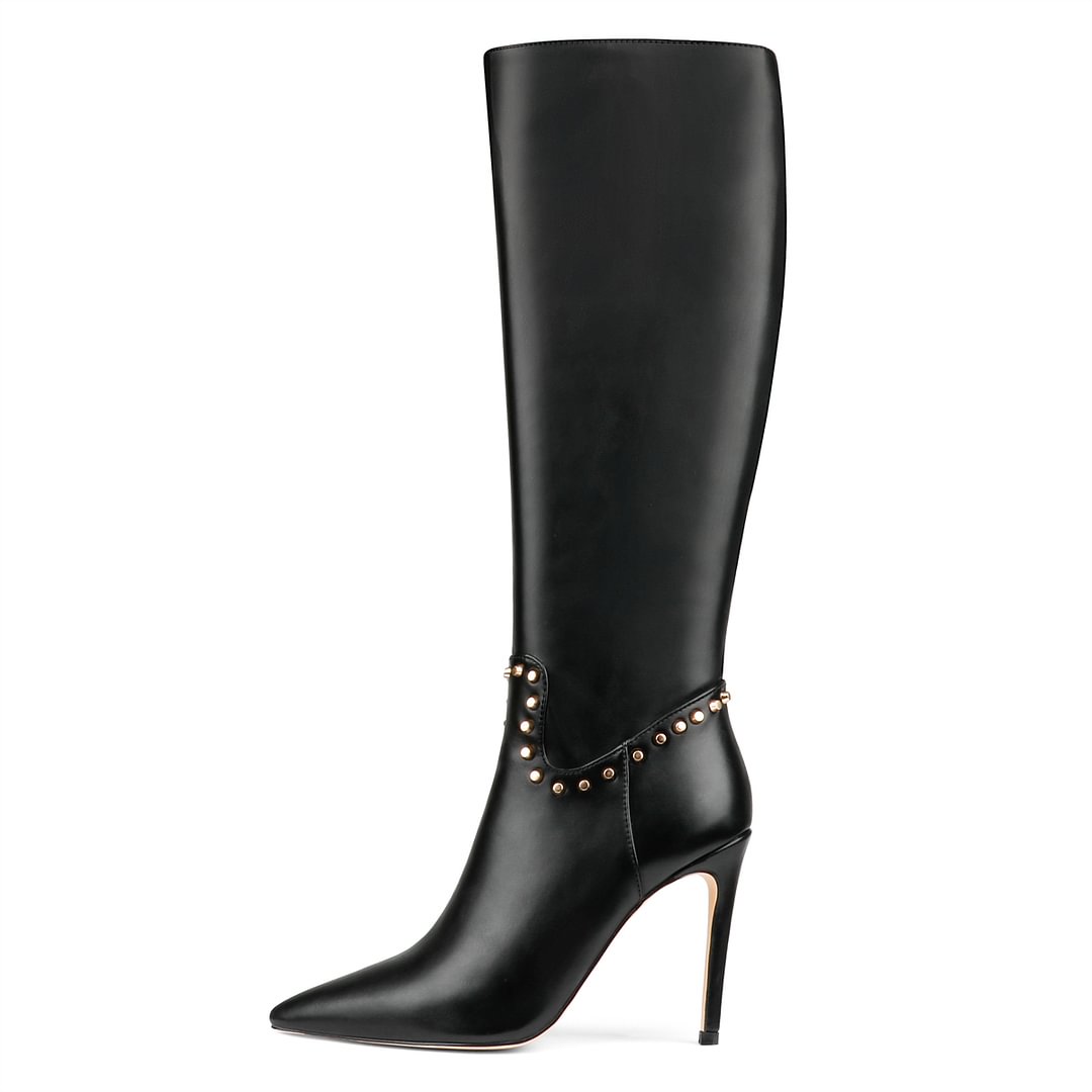 100mm Fashion Zipper Leather High Heels Knee Boots-MERUMOTE