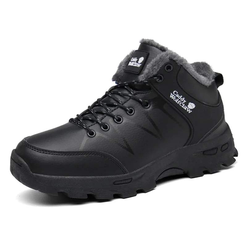 Leather Winter Men Boots Waterproof Warm Fur Snow Boots Men Sneakers Outdoor Work Casual Shoes Military Combat Ankle Boots