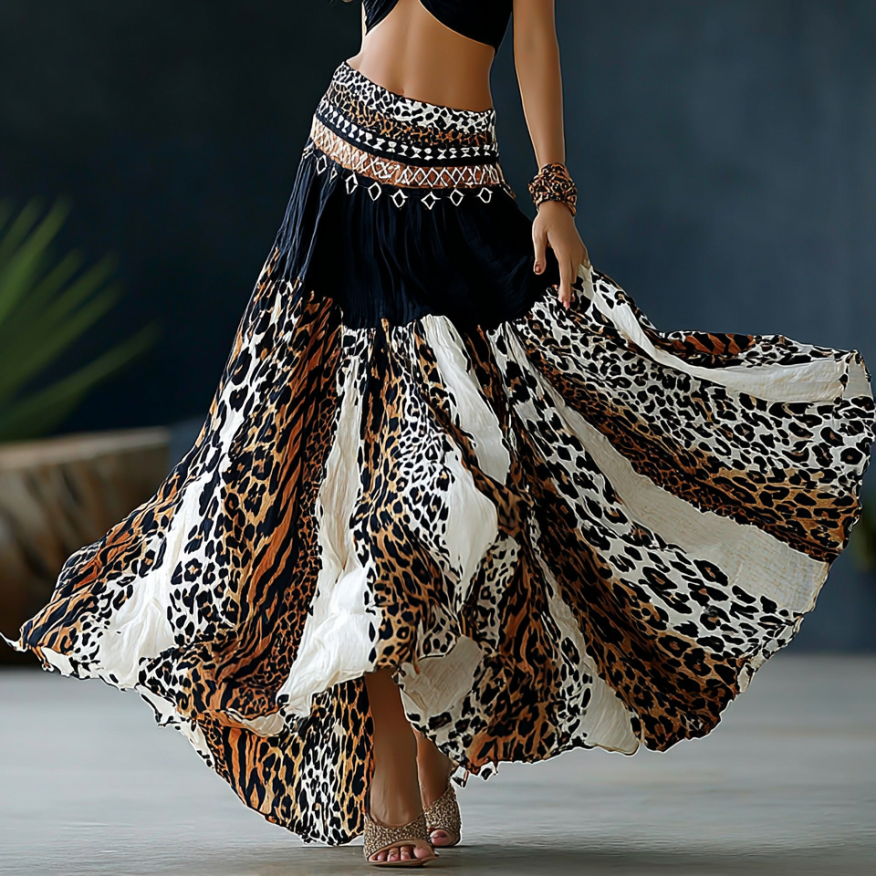 Comstylish Retro Leopard And Animal Patchwork Art Skirt