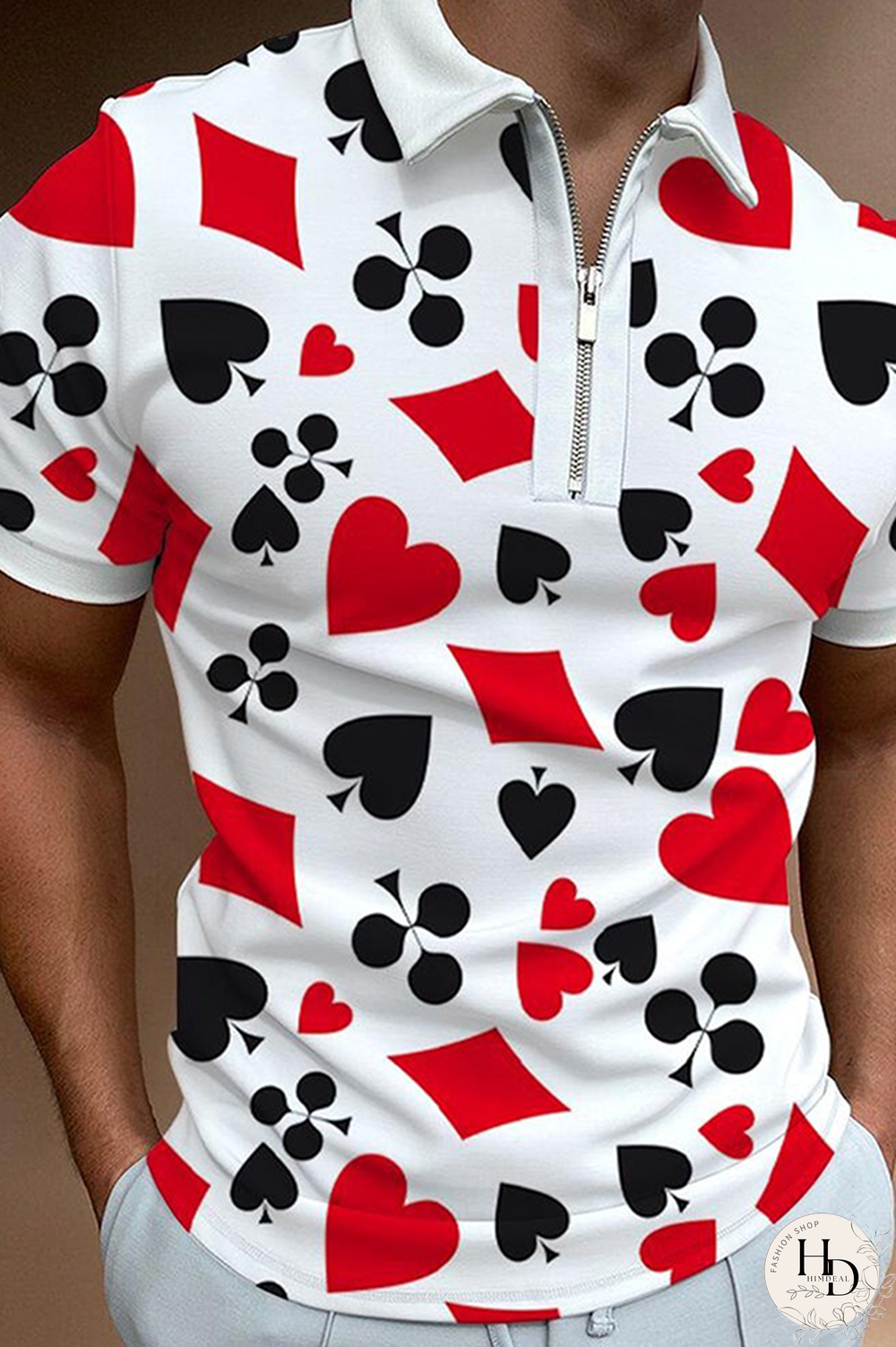 Multicolor Fashion Casual Print Split Joint Zipper POLO collar Tops