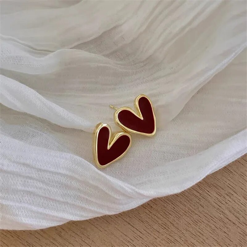 Lazycackle Cute Red Heart Stud Earrings For Women Luxury Temperament Wedding Party Romantic Earring Jewelry Accessories Girlfriend Gift