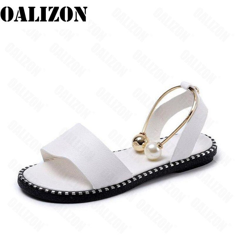 Lady Sexy Leopard Women's Beaded Pearly Open Toe Sandal Slippers Shoes Women Flat Flip Flop Casual Flats Slingback Sandals Shoes