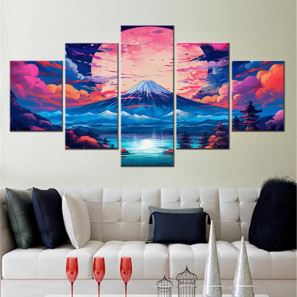 5 Pieces Modular Picture Prints Nuture Canvas Painting Japanese Fantasy Landscape Home Decor Wall Arts For Living Room Mural