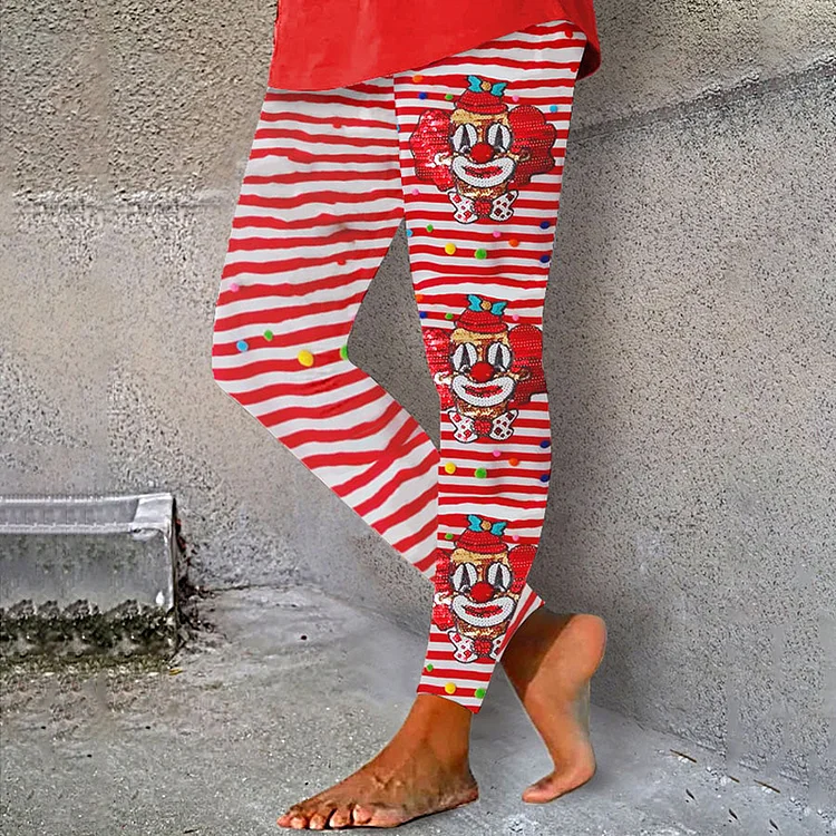 KÖLner Karneval Clown Striped Print Casual Leggings