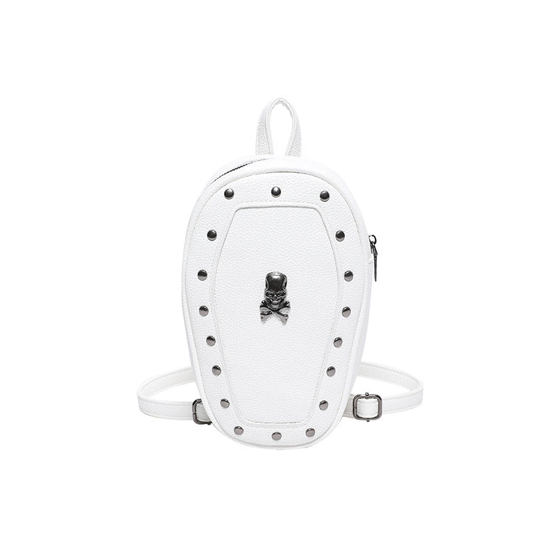 Halloween Women’s Medium Pu Leather Cross Skull Streetwear Oval Zipper Fashion Backpack