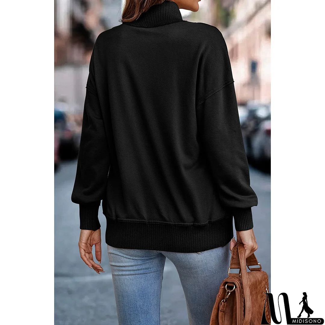 MidiSono - Chic Collared Block Button-Up Sweater