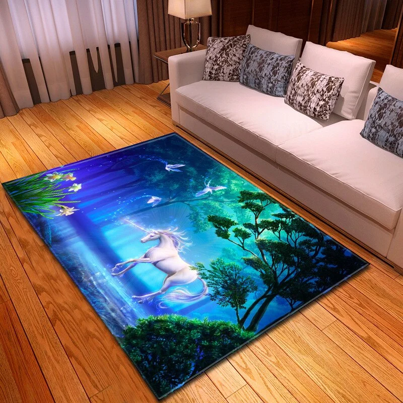 Nordic 3D Unicorn Cartoon Animal Carpet Children's Room Bedroom Coffee Table Living Room Decorative Carpet