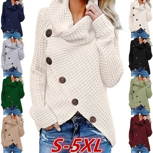 New Plus Size Women's Autumn and Winter Pullover Tops Solid Color Long Sleeve Sweaters Coat