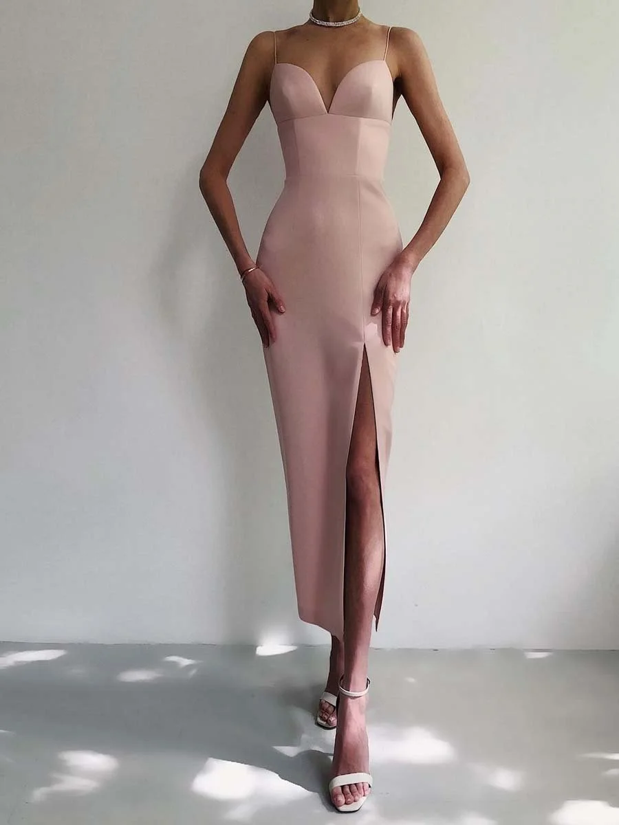 Fashion Sling Side Slit Tight-fitting Multi-color Mid-length Gown