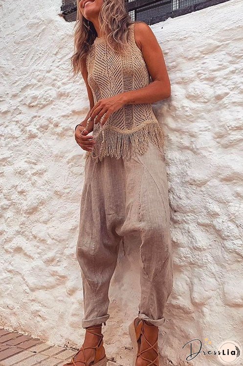 Meridress Tassel Crewneck Sleeveless Hollow Out Cover Up