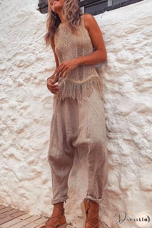 Meridress Tassel Crewneck Sleeveless Hollow Out Cover Up