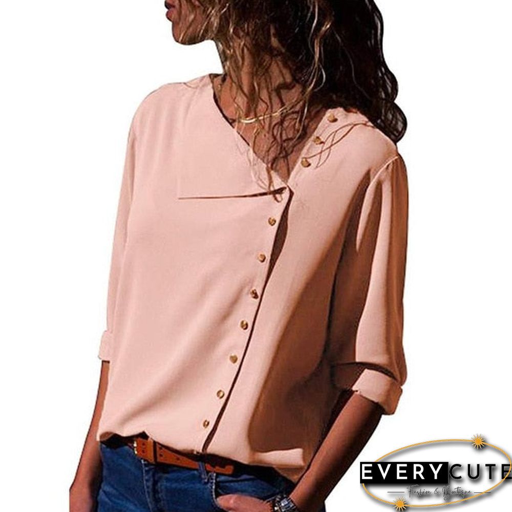 Womens tops and blouses-fashion long sleeve-skew collar chiffon blouse casual plus size