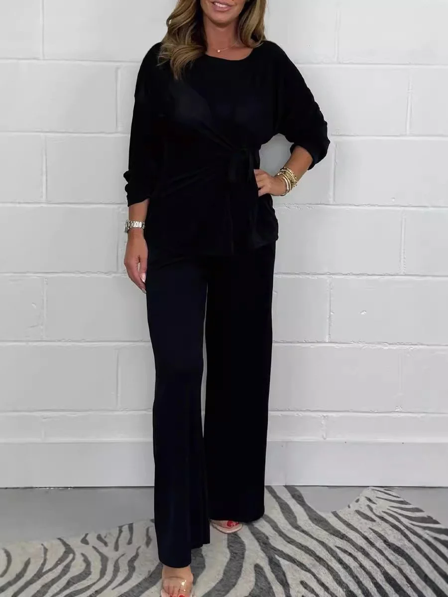 Women's Solid Color Casual Elegant Stylish Top And Pants Suit