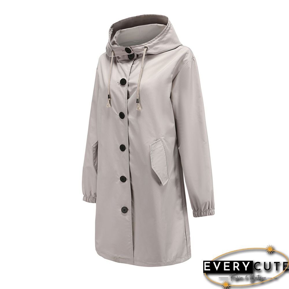 Light Gray Weatherproof Hooded Outdoor Rainproof Coat
