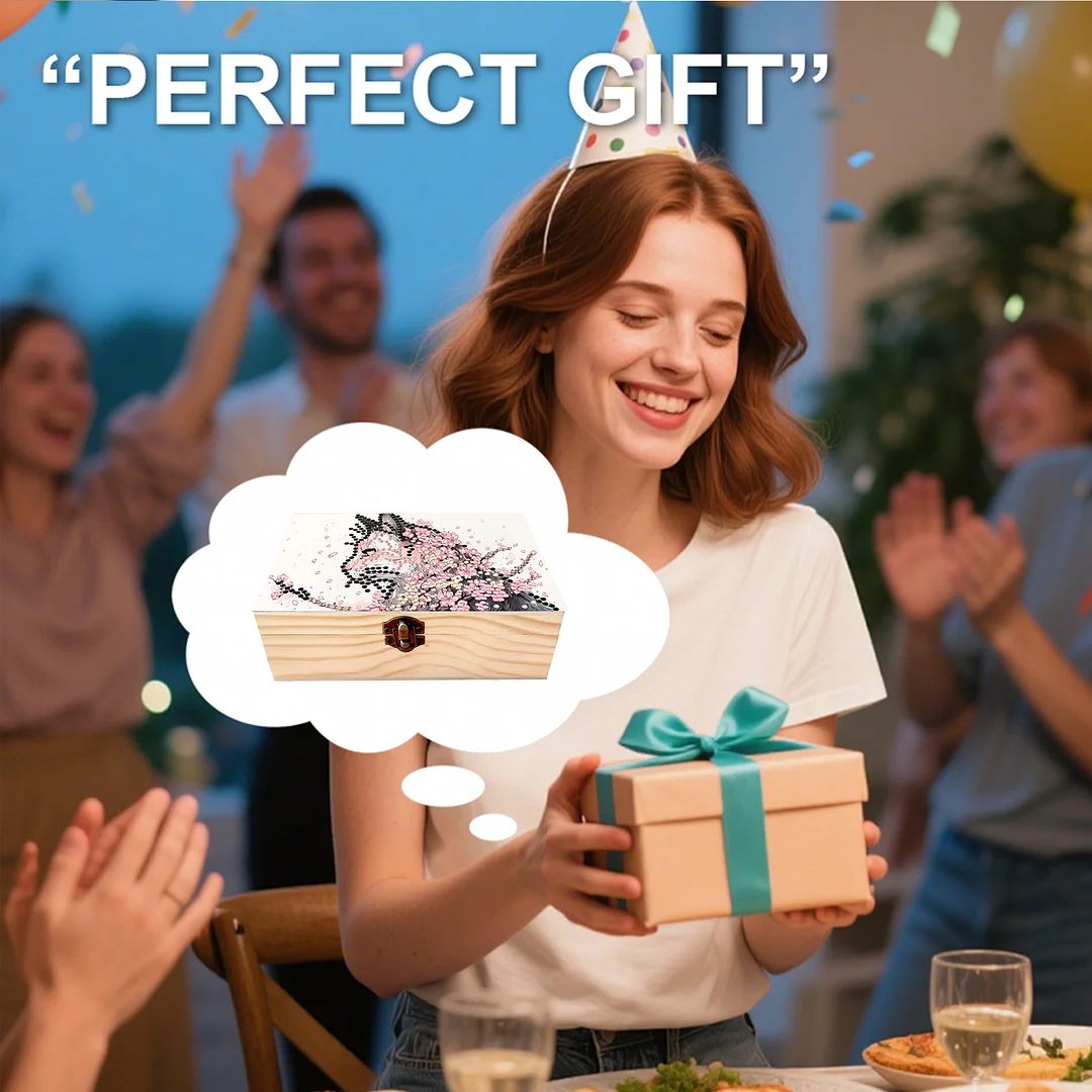 Cats Cherry Blossom DIY Wooden 5D Diamond Art Diamond Art Storage Box for Adults