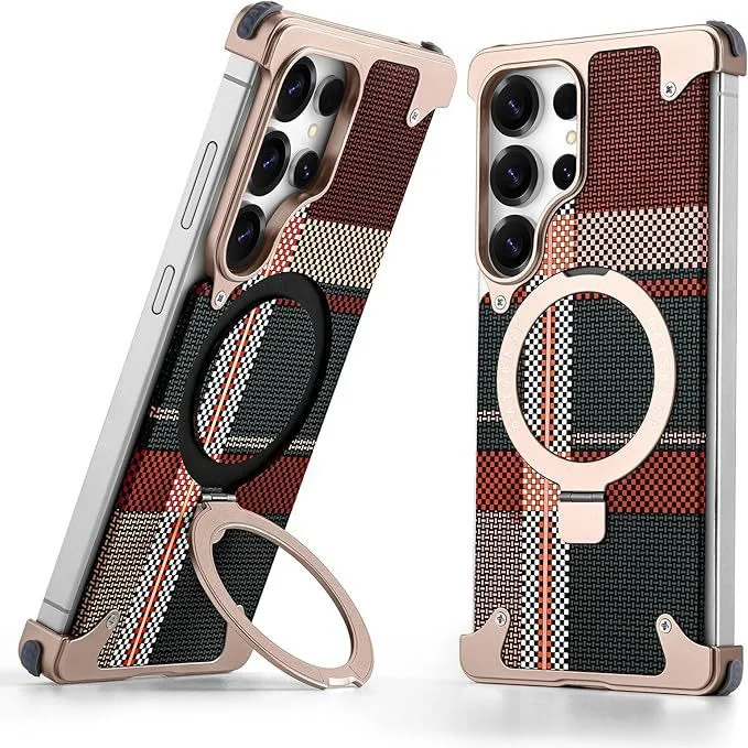 Kevlar Carbon Fiber Pattern Suitable For Samsung S25Ultra Bracket Magnetic Mobile Phone Case Metal Anti-Fall Case