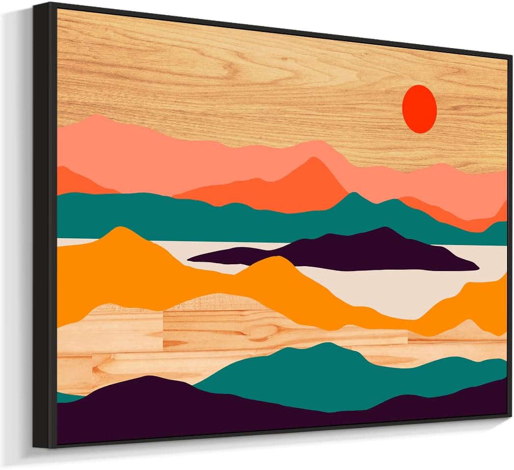 Abstract Geometric Mountain Natural Scenery Framed Canvas Print Wall Art Decoration for Living Room, Bedroom, Office (Mountain_A, 24 inch x16 inch ) 24&#034;x16&#034;