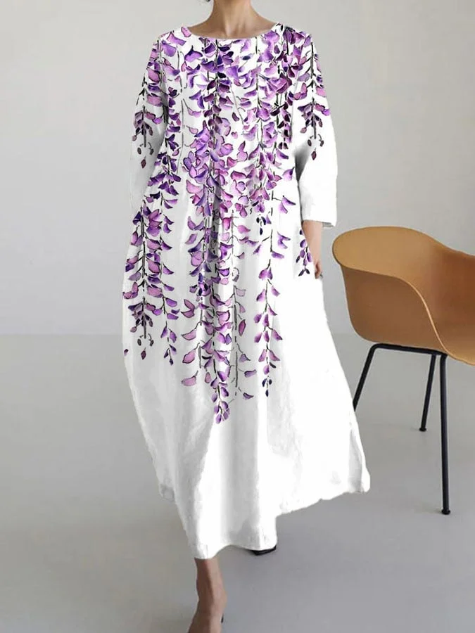 Women's Alzheimer's Disease Flowers Print Casual 3/4 Sleeve Dress
