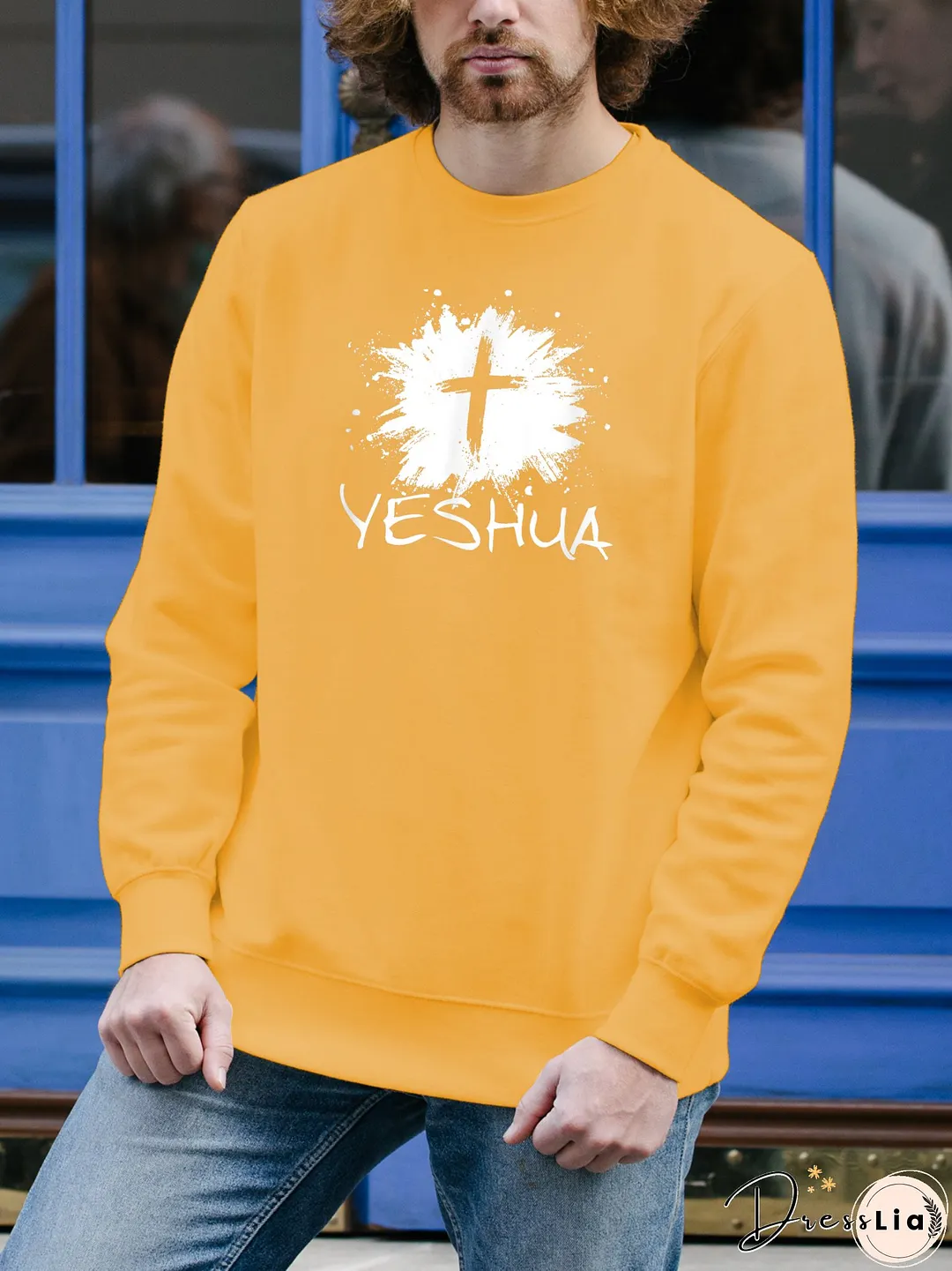 Men's Long Sleeve Sweatshirt Jesus Cross Print on Sweatshirt Top Gifts for Dad Father