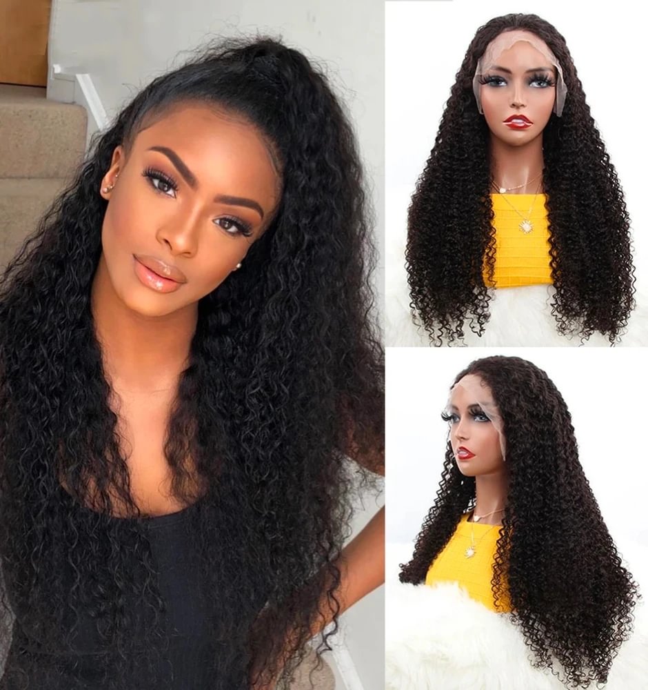 Kinky Curly 360 Lace Front Human Hair Wigs-elleschic