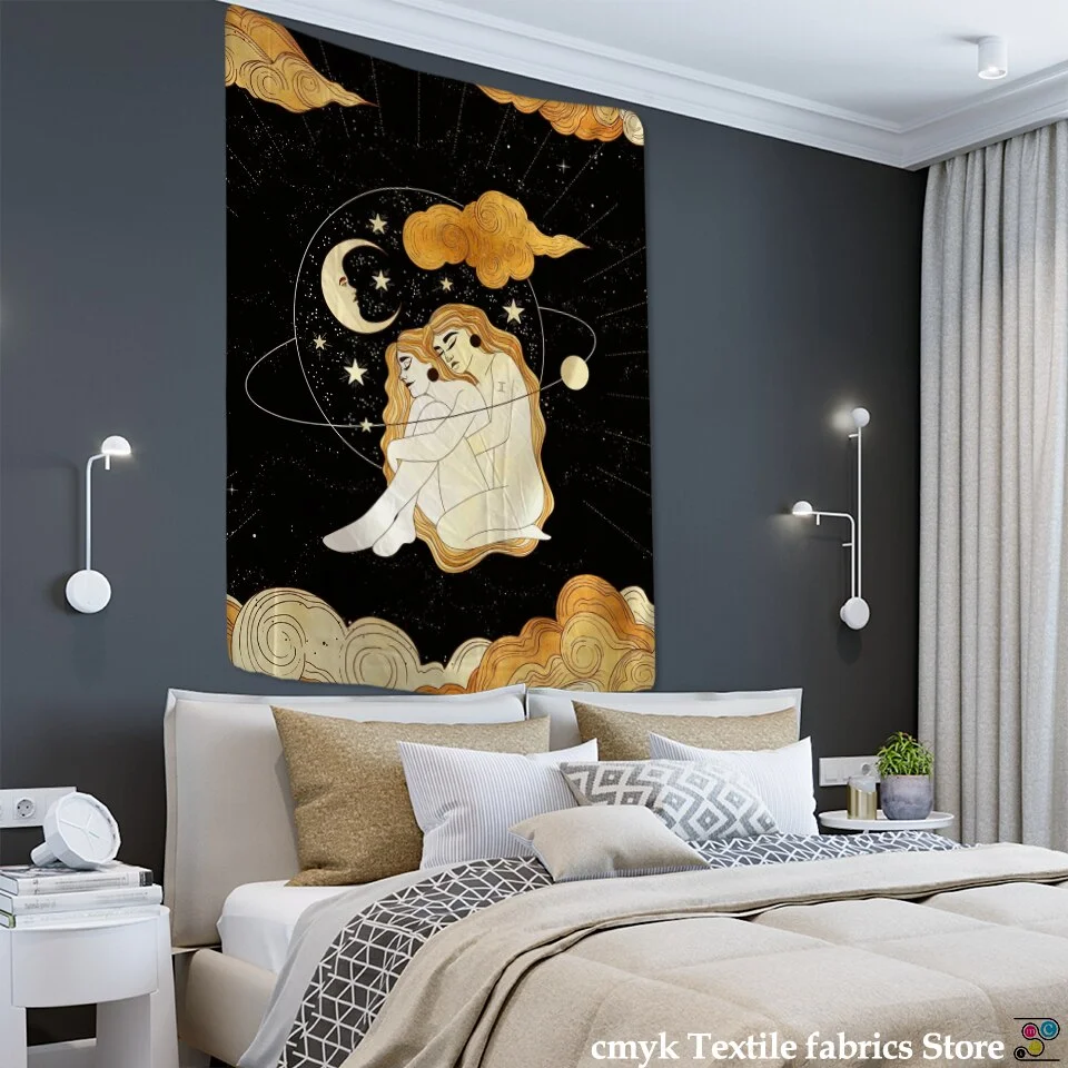Psychedelic Moon Star Tapestry Wall Hanging Bohemian Hippie Tarot Girls Room Dormitory Art Home Decor