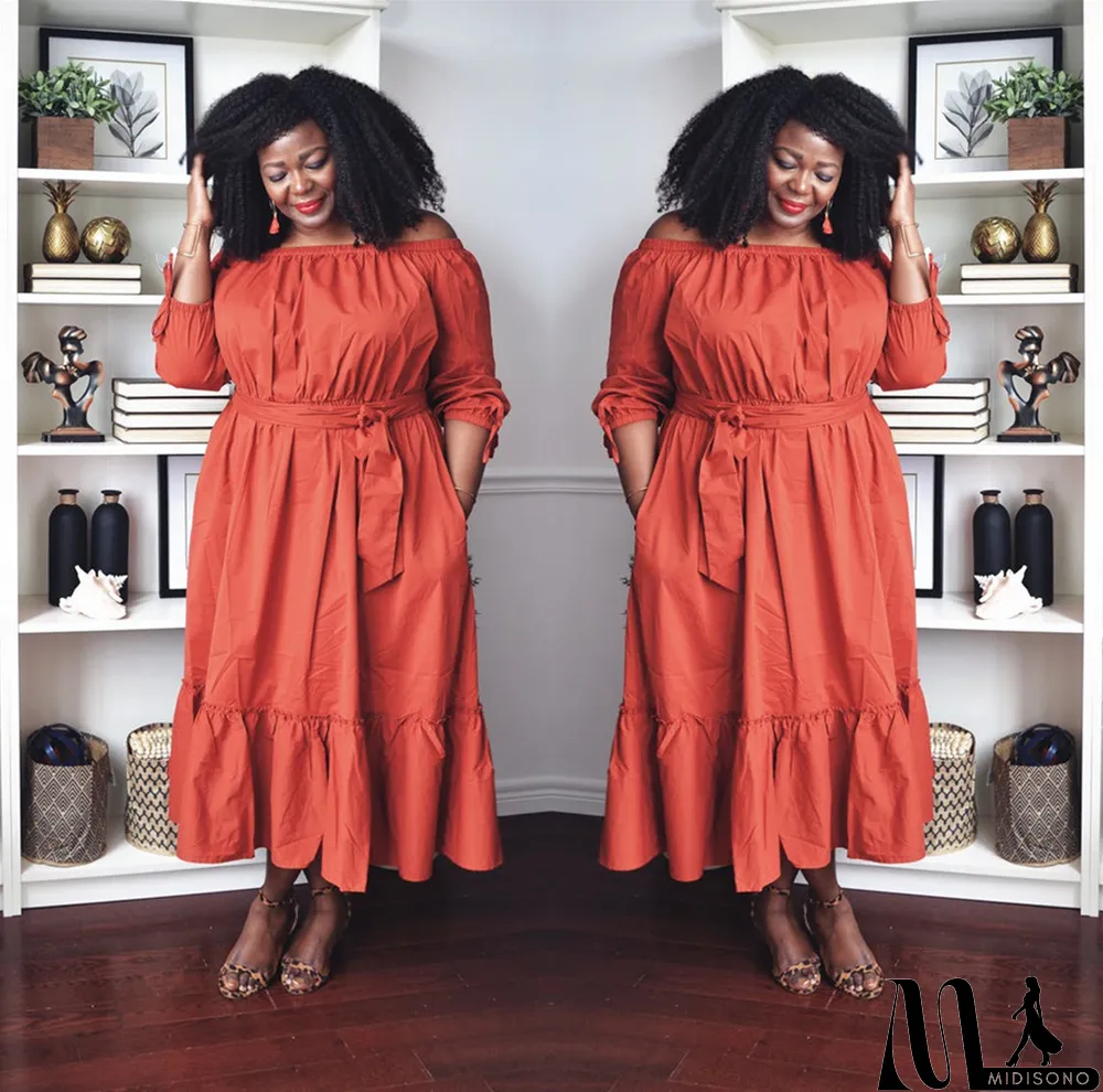 MidiSono - Autumn And Winter One-shoulder Loose Dress With Belt