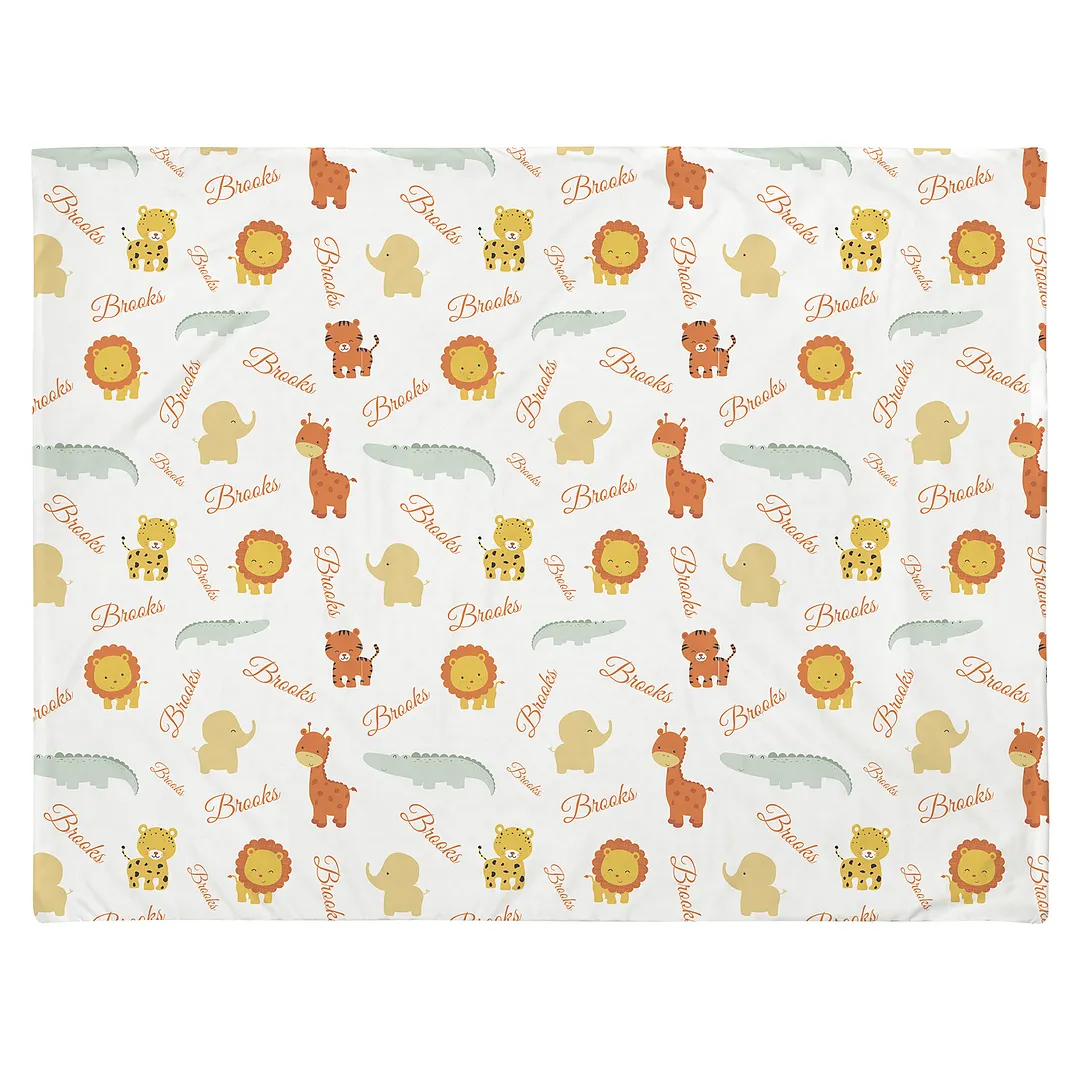 Lion & Elephant Personalized Baby Boy Name Blanket 