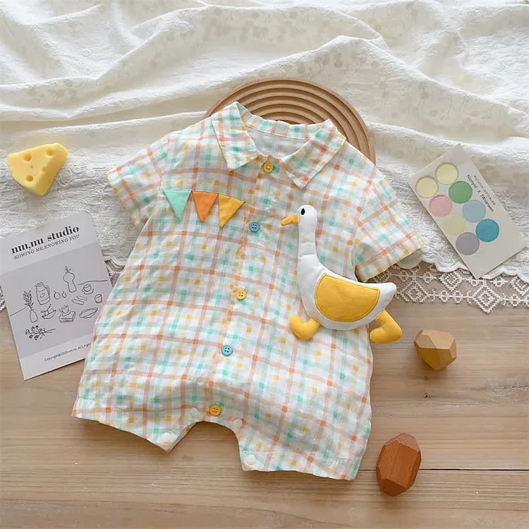 Baby Goose Plaid Polo Collar Romper