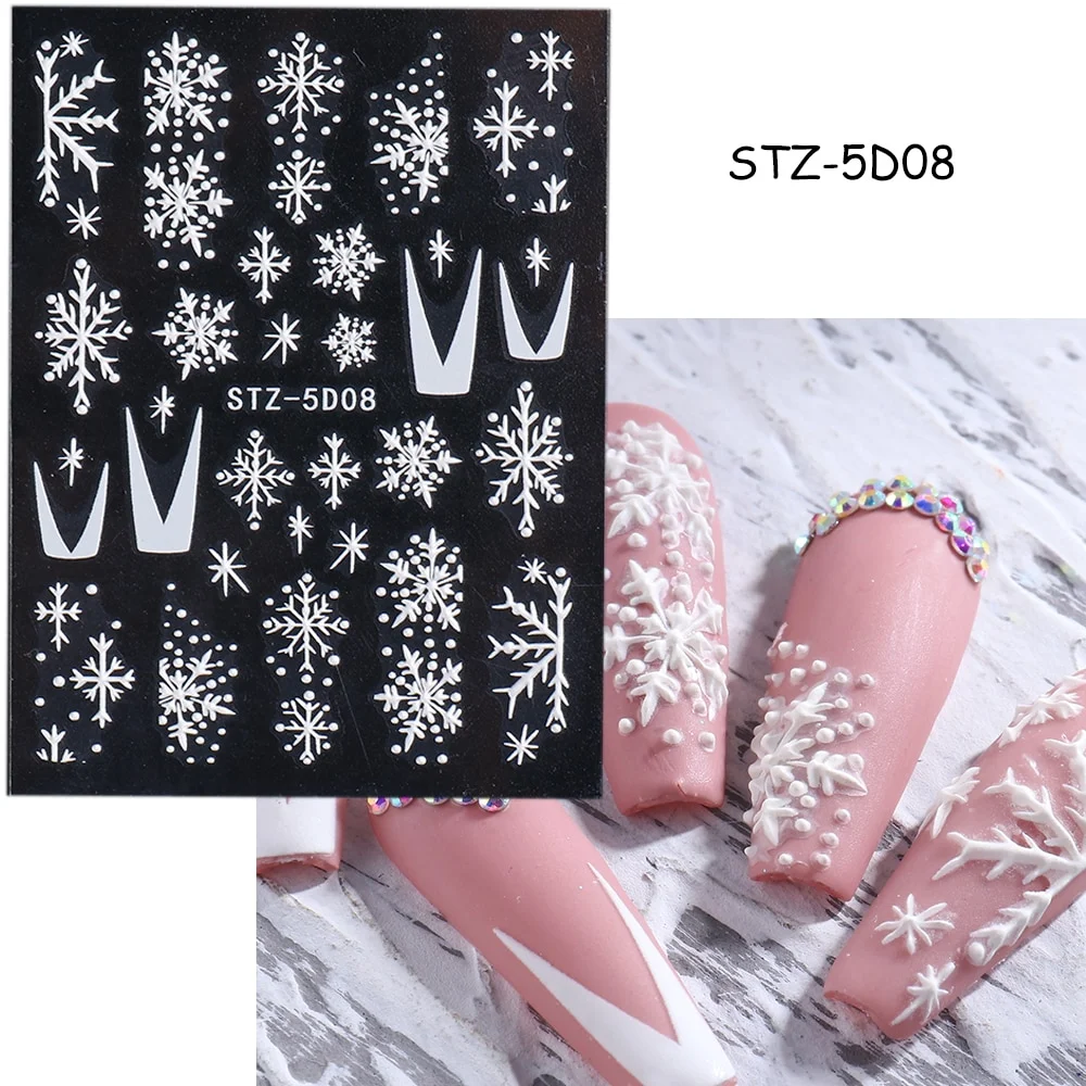 Churchf Nail Stickers Flowers Geometric Lines Decor Acrylic Embossed Sliders Gold Frame Nail Decals Cherry Blossom Manicure GLJI-5D05-Nail Inspo