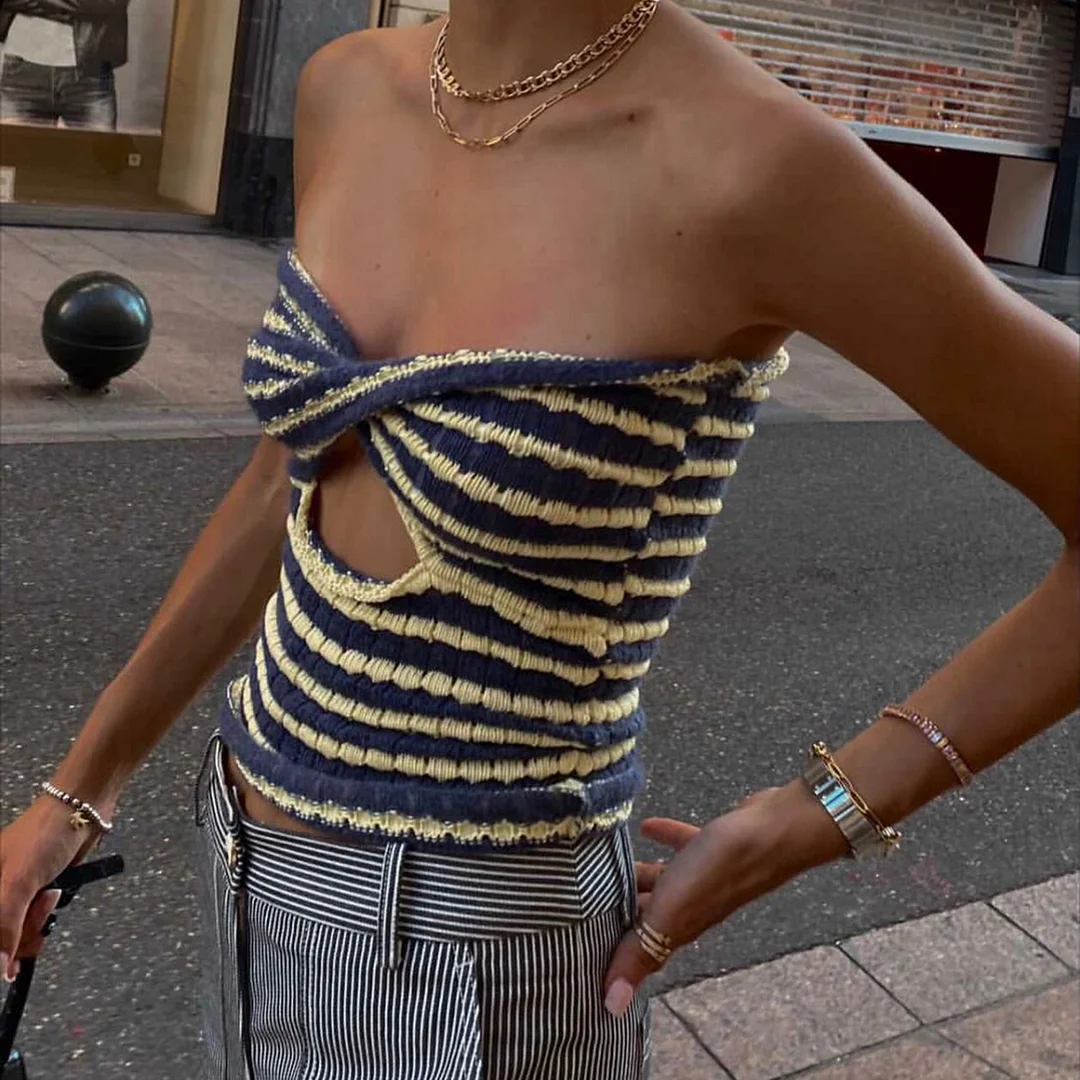 Uveng Explosion Women's Vacation Sexy Striped Sweater Knitted T-Shirt