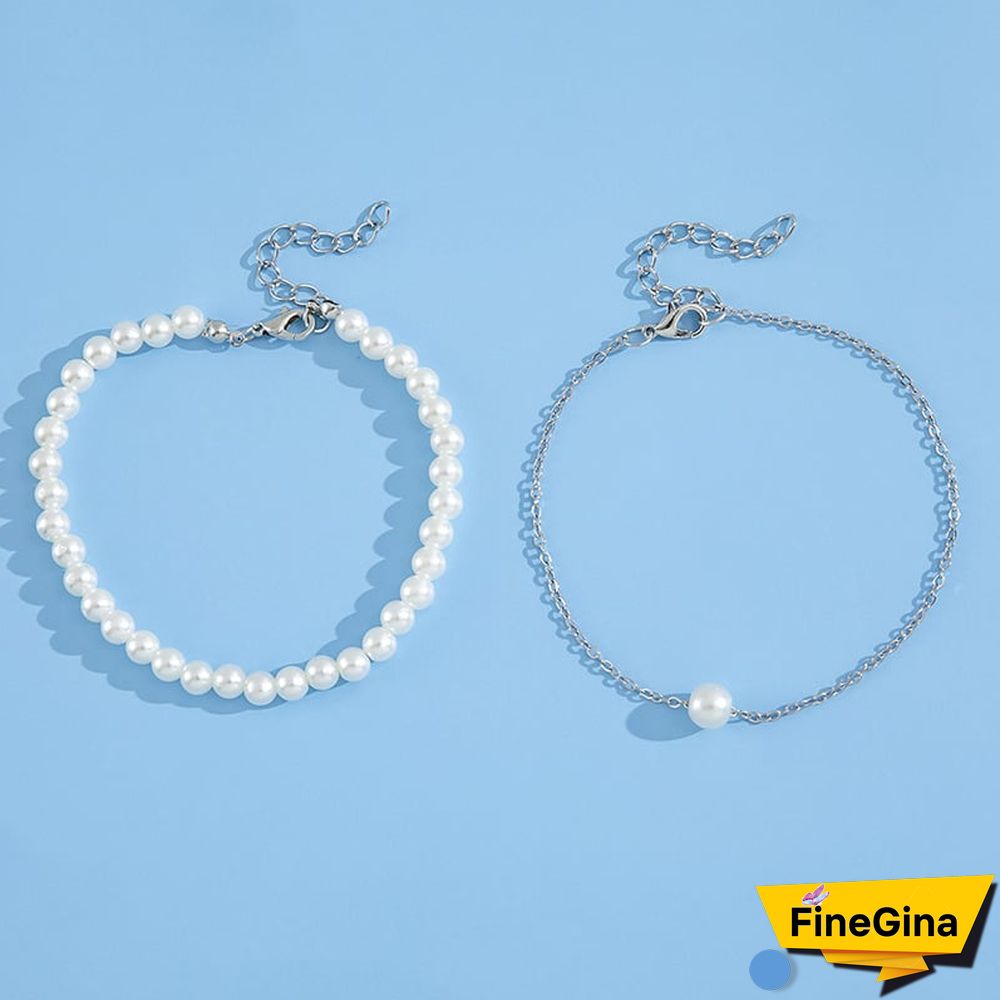 Two-Piece Layered Pearl Anklet Set