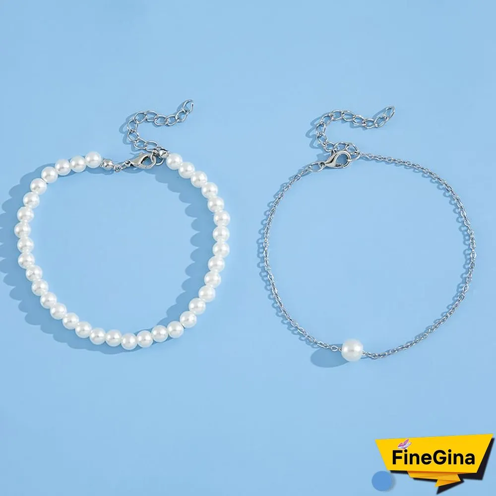 Two-Piece Layered Pearl Anklet Set