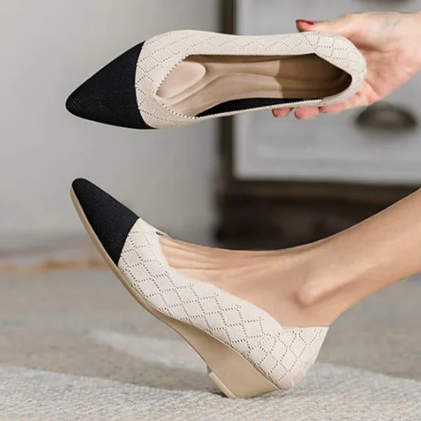 Women's Pointed Toe Low Wedge Knitted Shoes shopify Stunahome.com