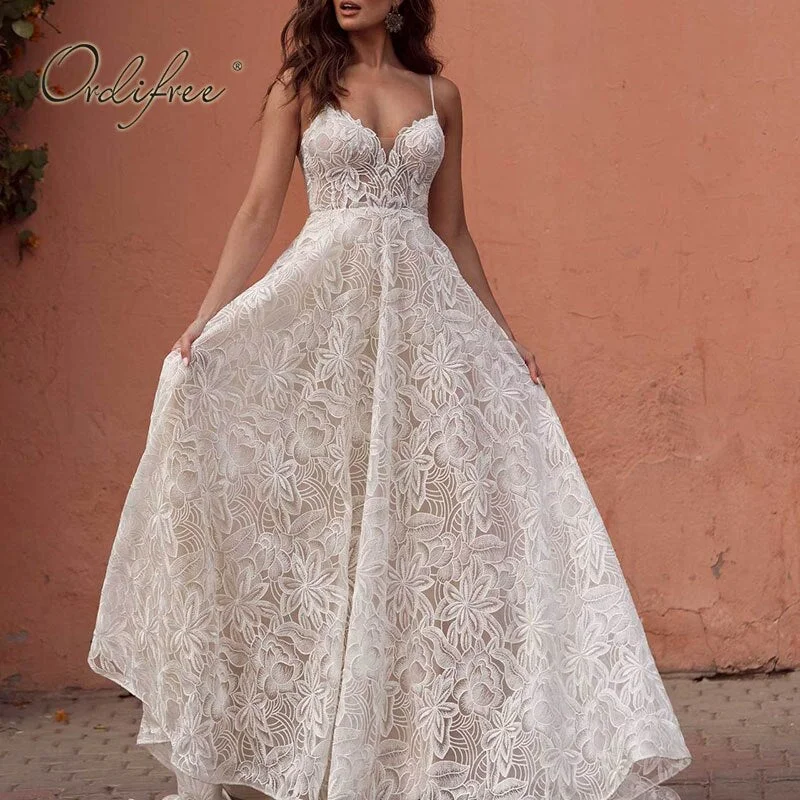 Ordifree 2022 Summer Women Long Party Dress Embroidery Sexy Backless White Lace Elegant Lady Evening Maxi Dress