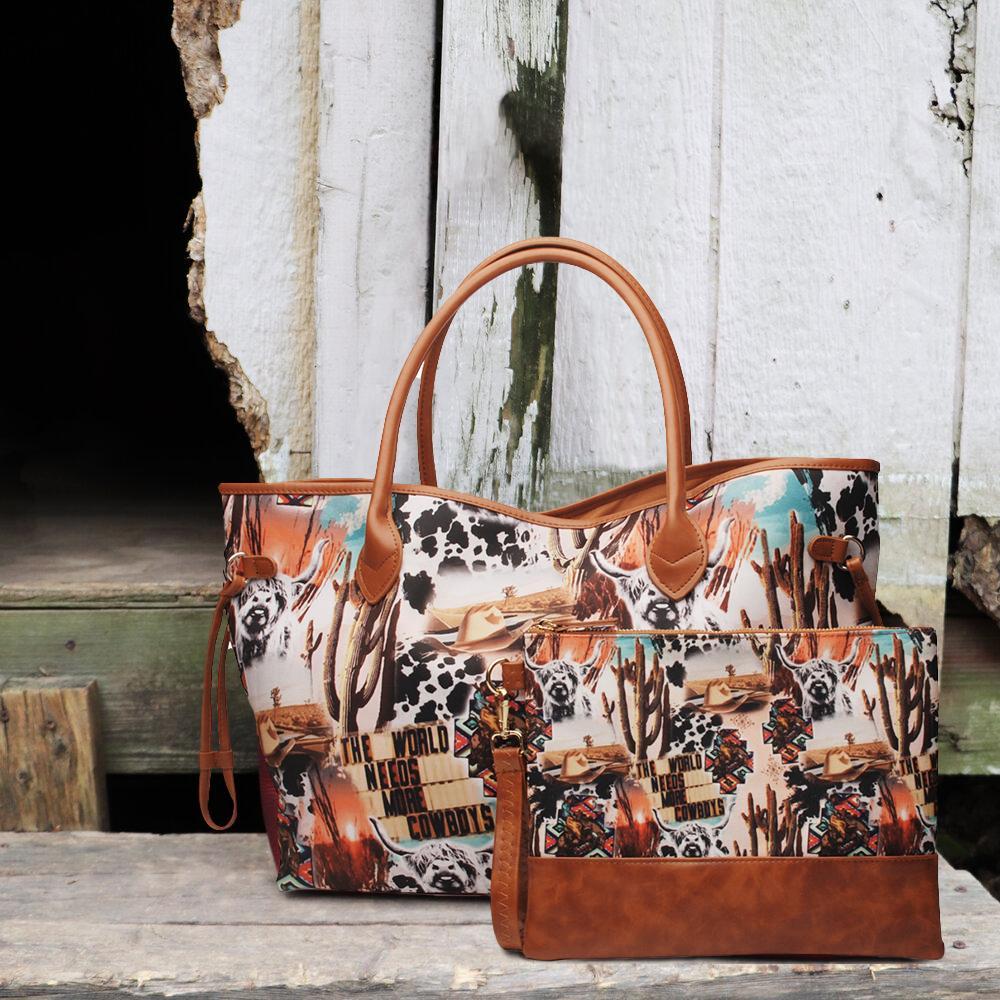 Ladies western ethnic PU two-piece handbag