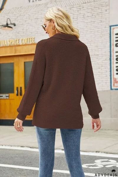Ribbed Johnny Collar Pullover Sweater
