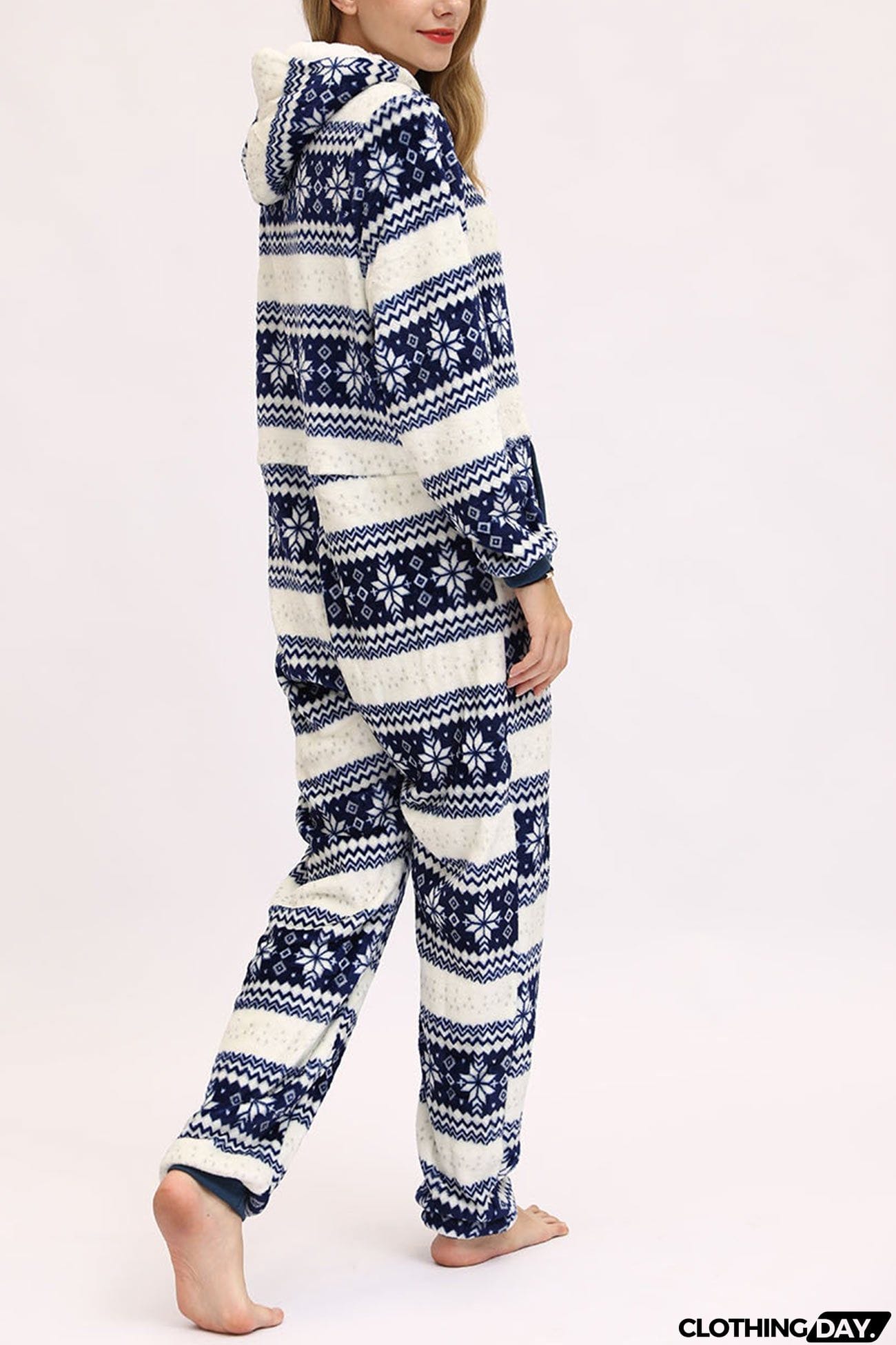 Christmas Printed Zipper Hooded Jumpsuits