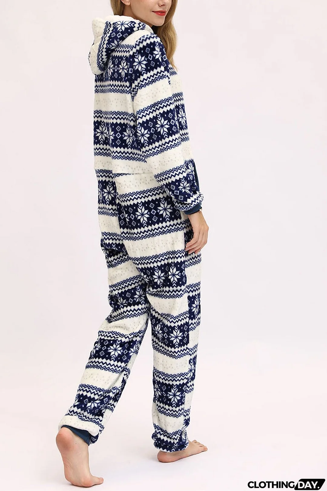 Christmas Printed Zipper Hooded Jumpsuits