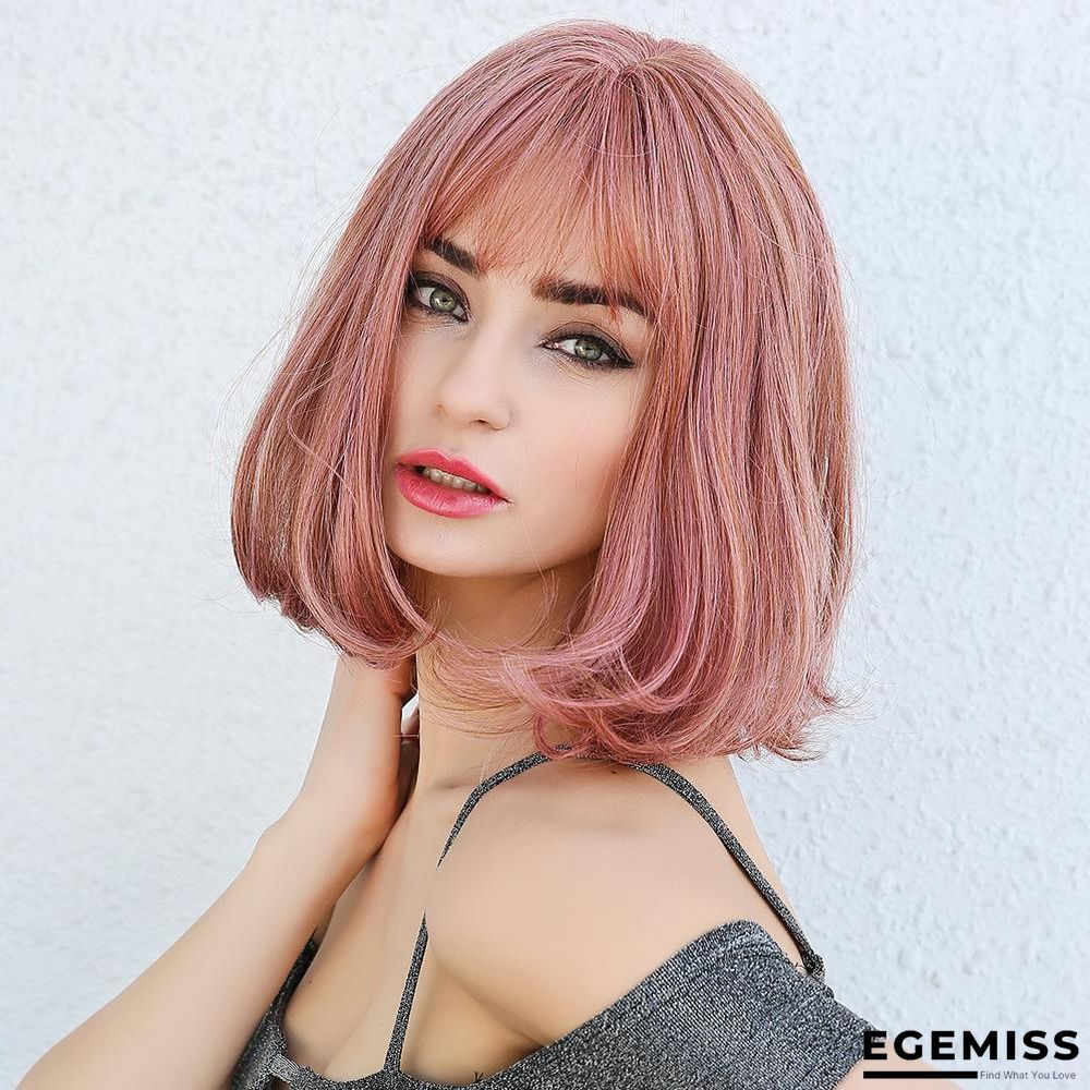 Dark Brown Short Bob Hair Wigs with Bangs Synthetic Wig | EGEMISS