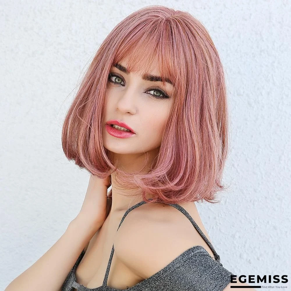 Dark Brown Short Bob Hair Wigs with Bangs Synthetic Wig | EGEMISS