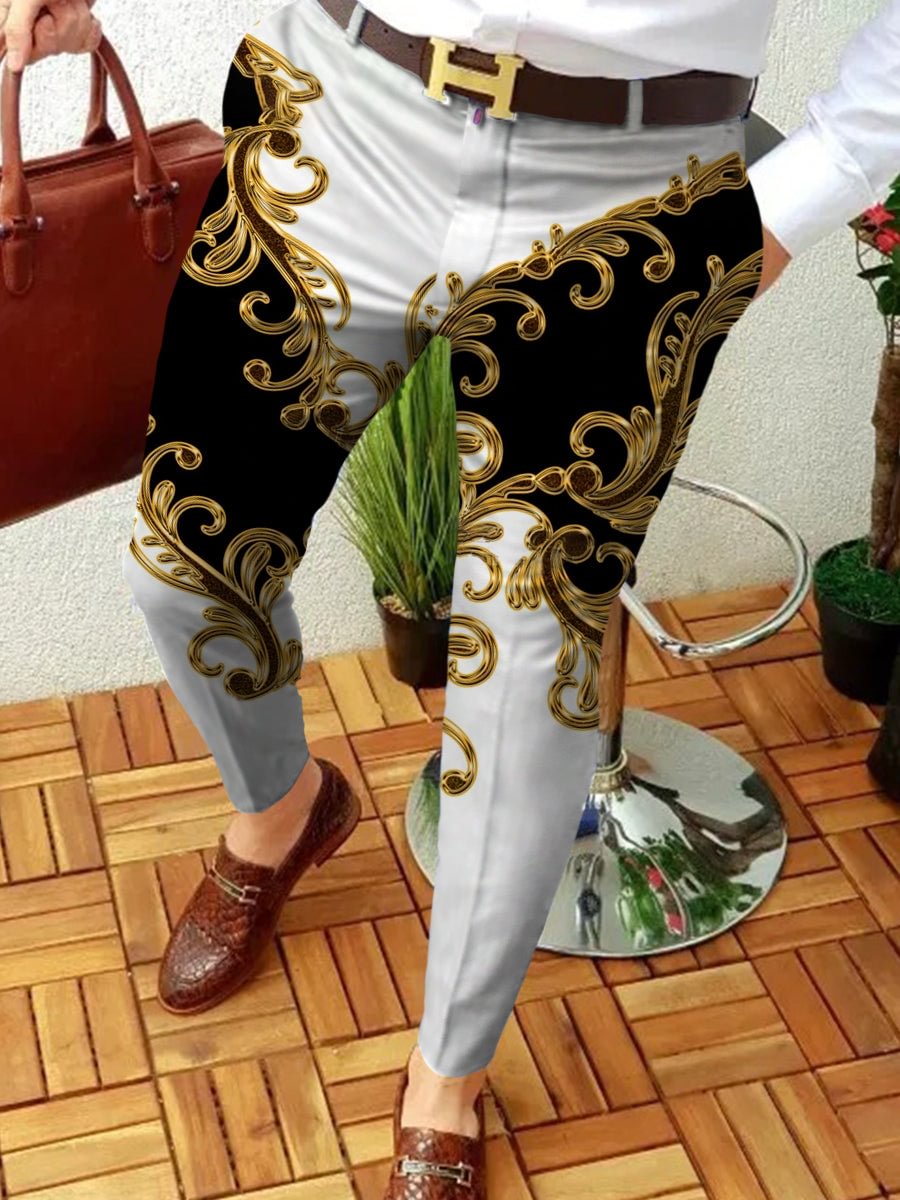 Men's Casual Abstract Contrast Color Pattern Printed Suit Pants