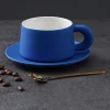 Rhine Blue Matte Thick Handle Ceramic Coffee Cup and Saucer Set