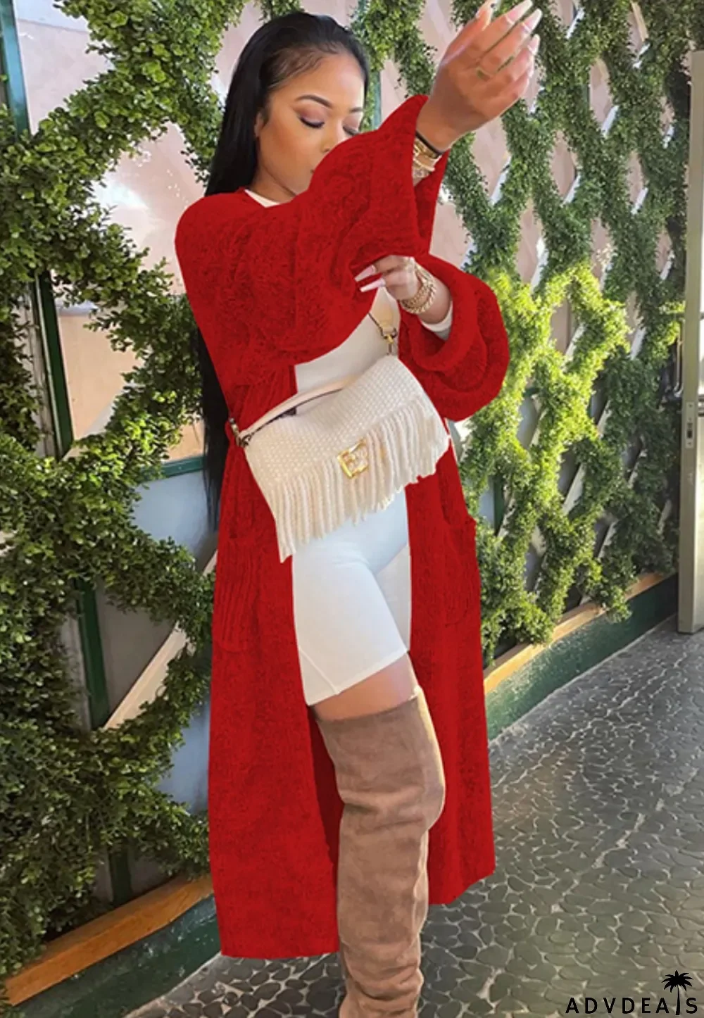 Winter Red Wide Sleeves Long Sweater Cardigans