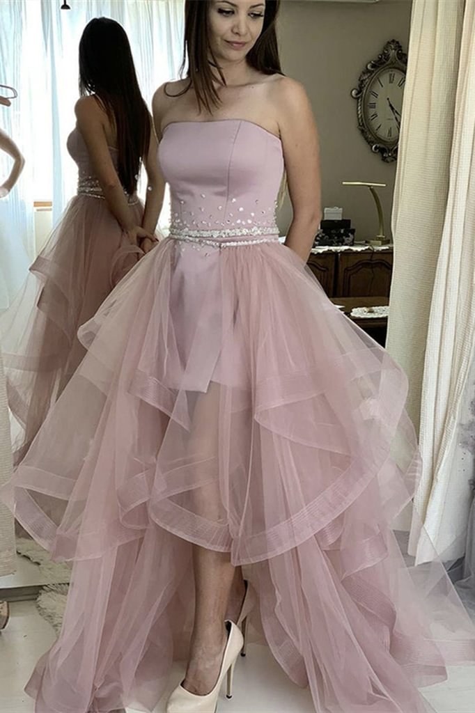 Strapless Detachable Tulle Skirt Long Prom Dress - lulusllly