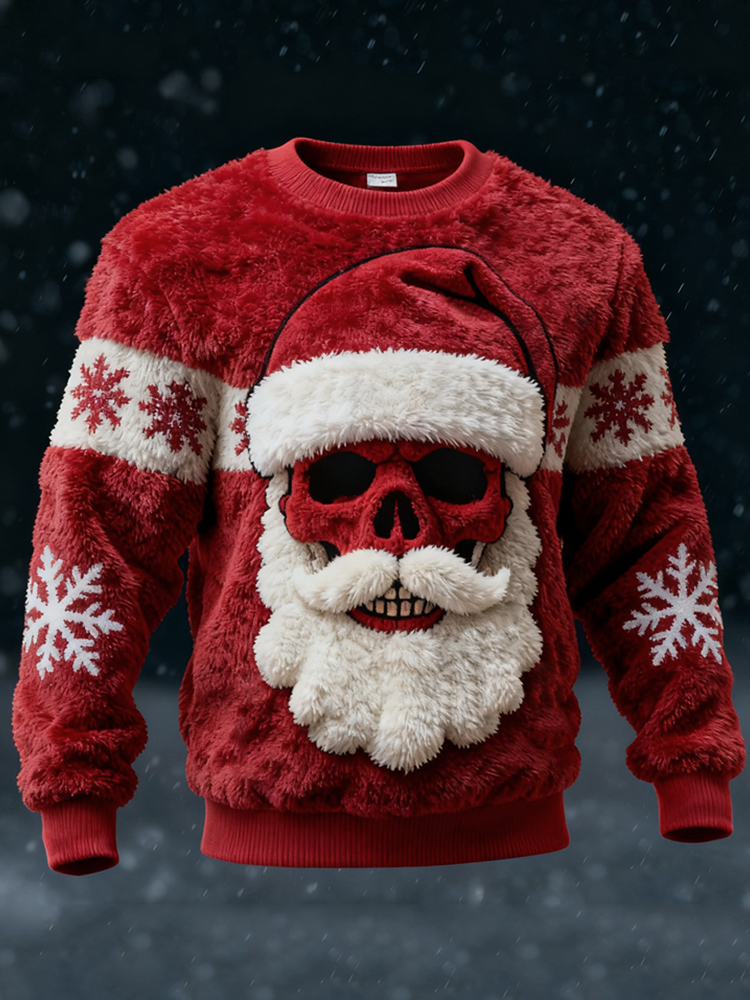 Men's Christmas Santa Claus Skull Snowflakes Cozy Plush Sweatshirt elevenforest