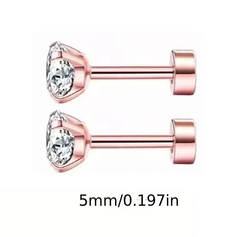 1 Pair Elegant Round Inlay 304 Stainless Steel Zircon 18K Gold Plated Stainless Steel Earrings