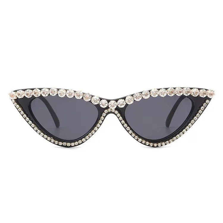 Traceeye 1Pc Vintage Luxury Crystal Diamond Sunglasses Women Brand Designer Black Pink Frame Cat Eye Sun Glasses Bling Bling Eyewear